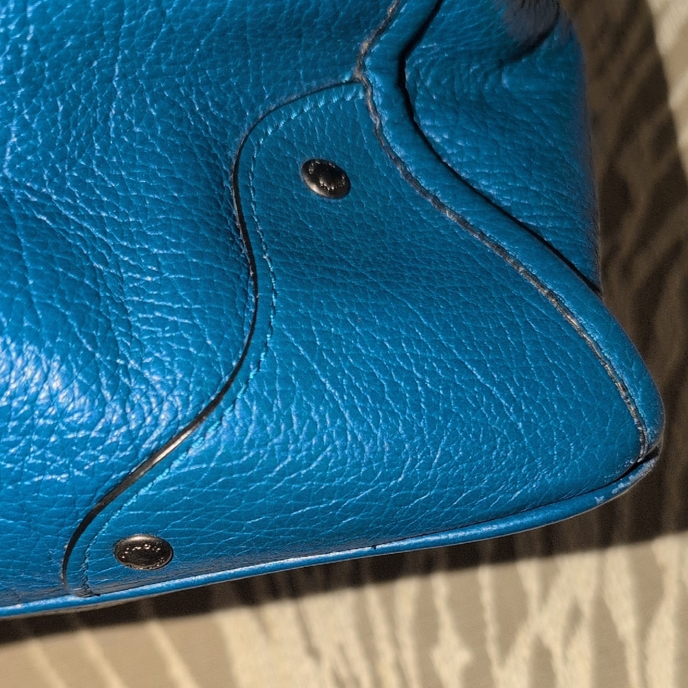 Coach Mickie Satchel In Blue Pebble Leather 2 Ways To Carry - Picture 11 of 16